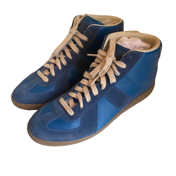 Maison Martin Margiela Shoes - Maison Margiela Leather and Suede Blue Sneakers